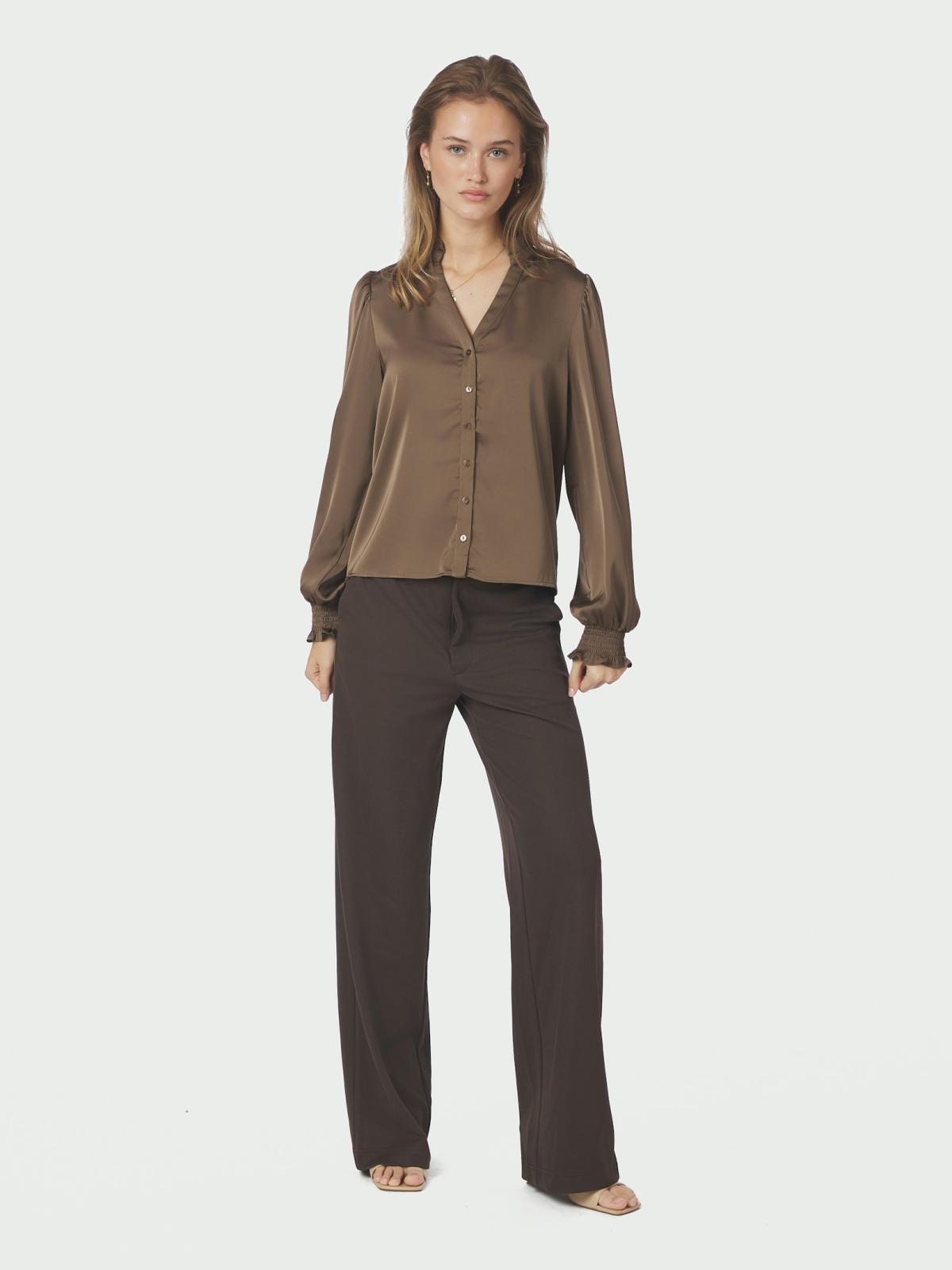 Neo Noir Delsie Drapy Sateen Blouse, Dark Brown - 5