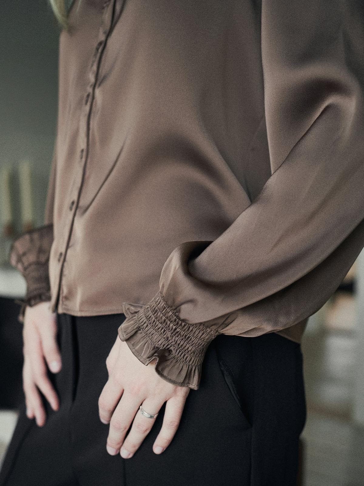 Neo Noir Delsie Drapy Sateen Blouse, Dark Brown - 10