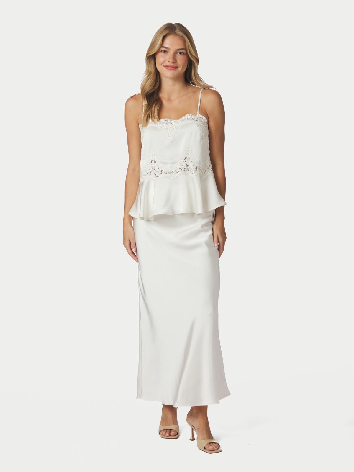 Neo Noir Kaela Heavy Sateen Lace Top, Pearl - 5