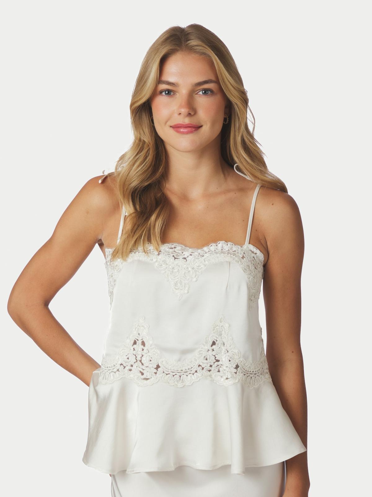 Neo Noir Kaela Heavy Sateen Lace Top, Pearl - 3