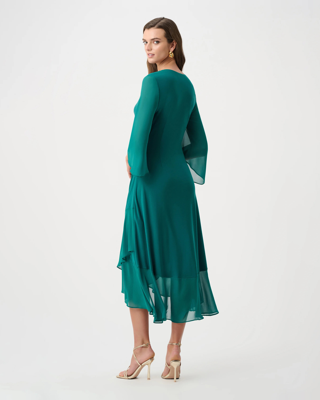 Chiffongklänning med drapering smaragdgrön - 3