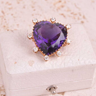 Guldhänge/Brosch Ametist och diamanter, Vintage
