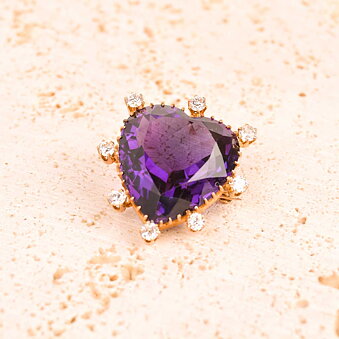 Guldhänge/Brosch Ametist och diamanter, Vintage