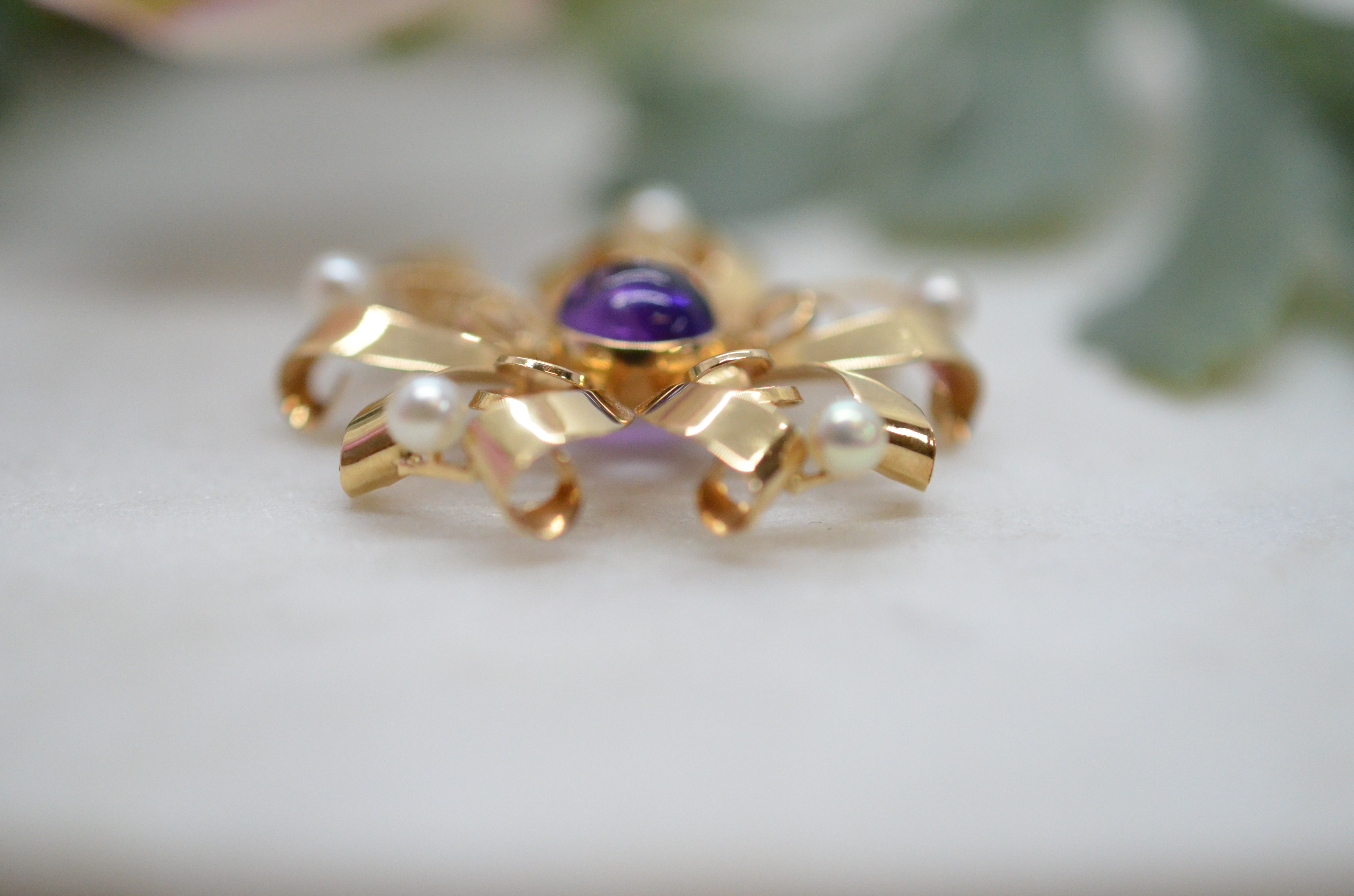 Vintage 18k pendant with amethyst and cultured freshwater pearls - 2