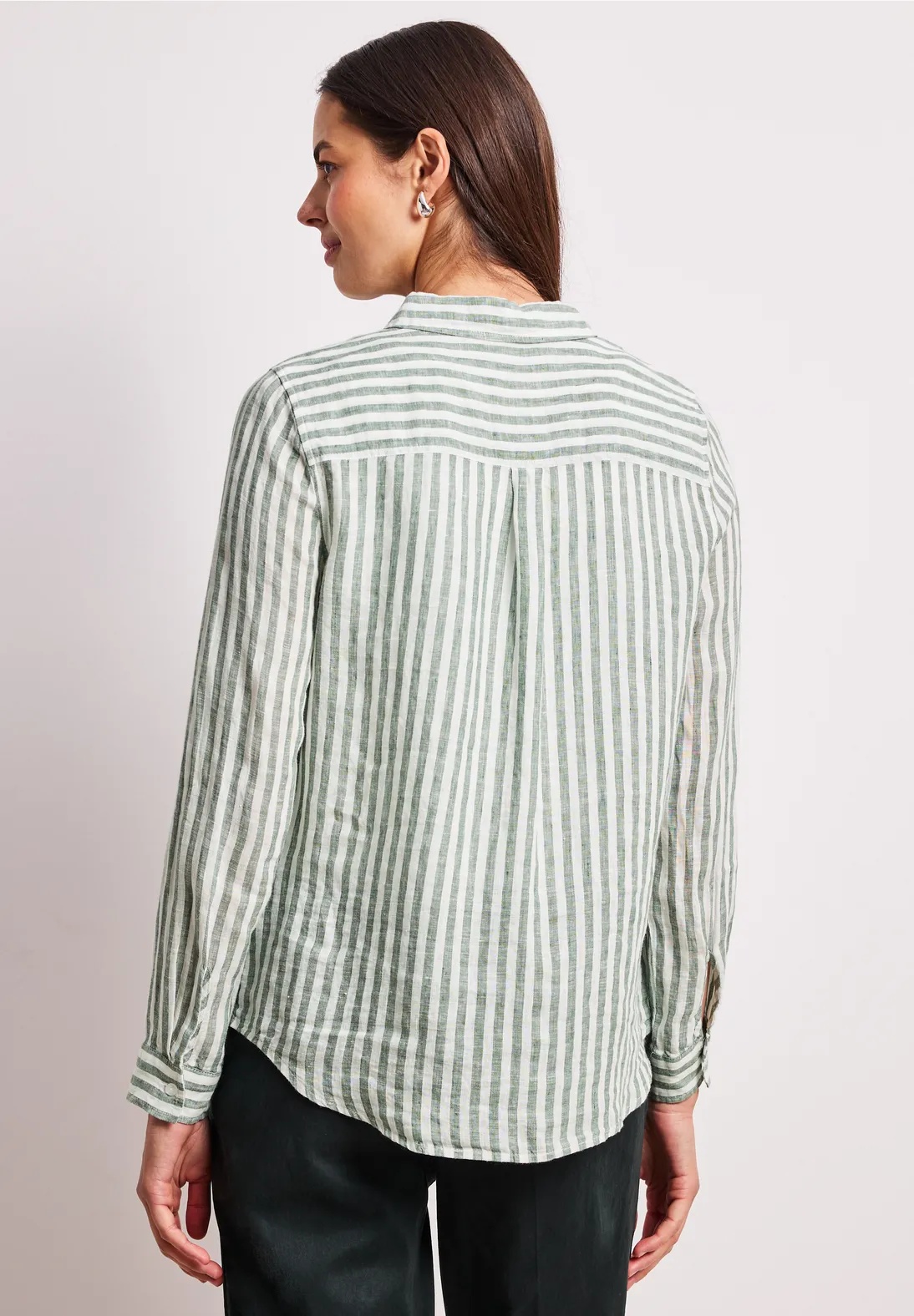 SOL LTD  QR Striped Shirtcollarblouse - Bound Green - Street One - 3