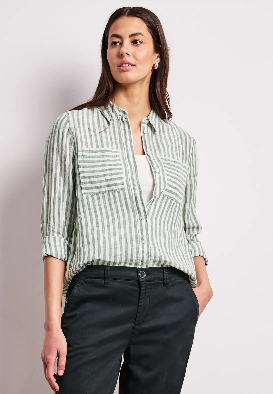 SOL LTD  QR Striped Shirtcollarblouse - Bound Green - Street One