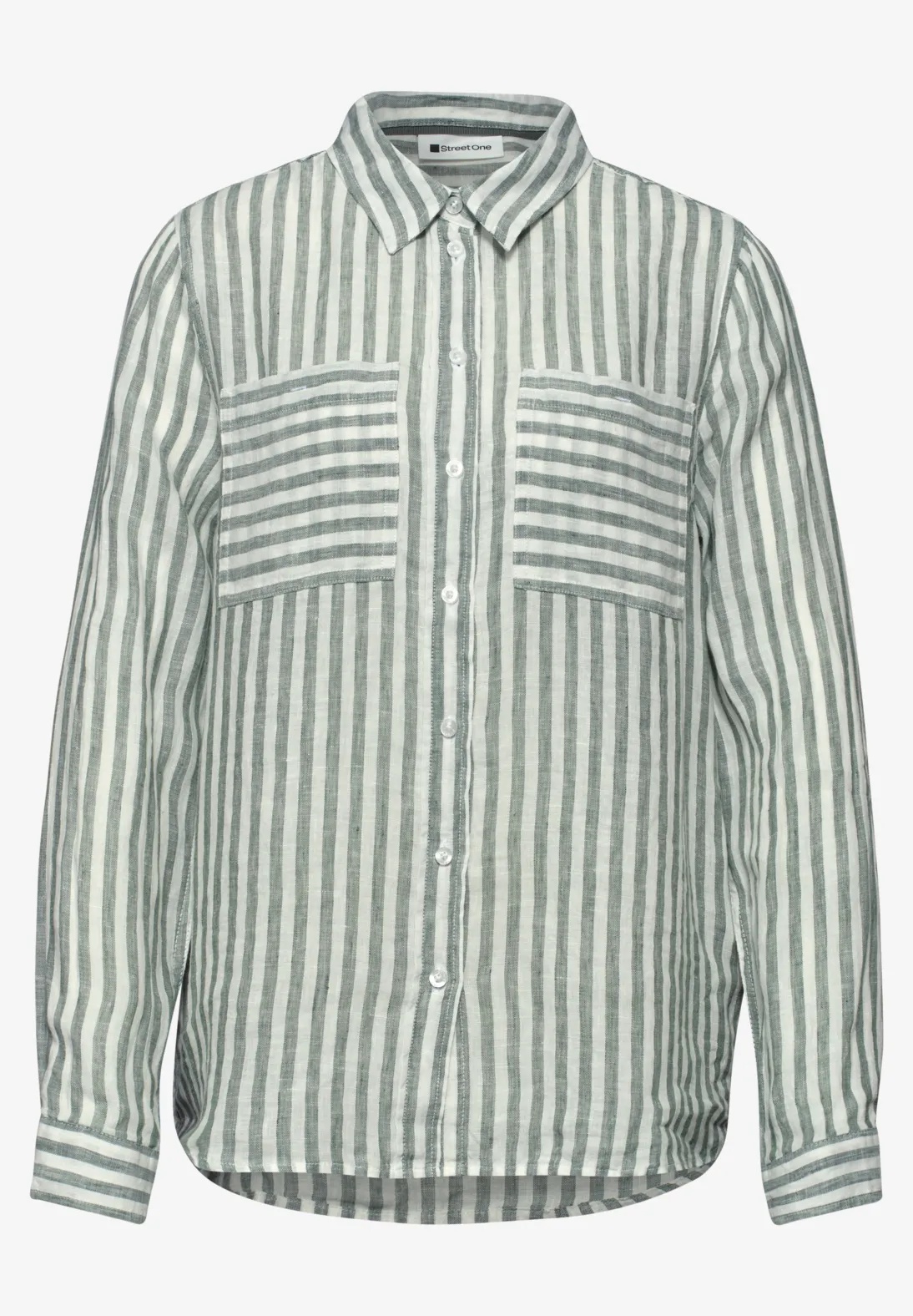 SOL LTD  QR Striped Shirtcollarblouse - Bound Green - Street One - 4