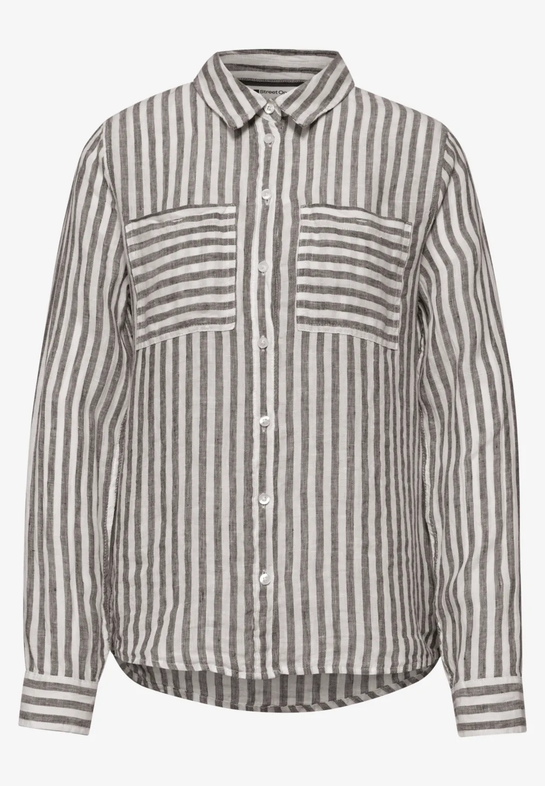 SOL LTD  QR Striped Shirtcollarblouse - Espresso Brown - Street One - 4