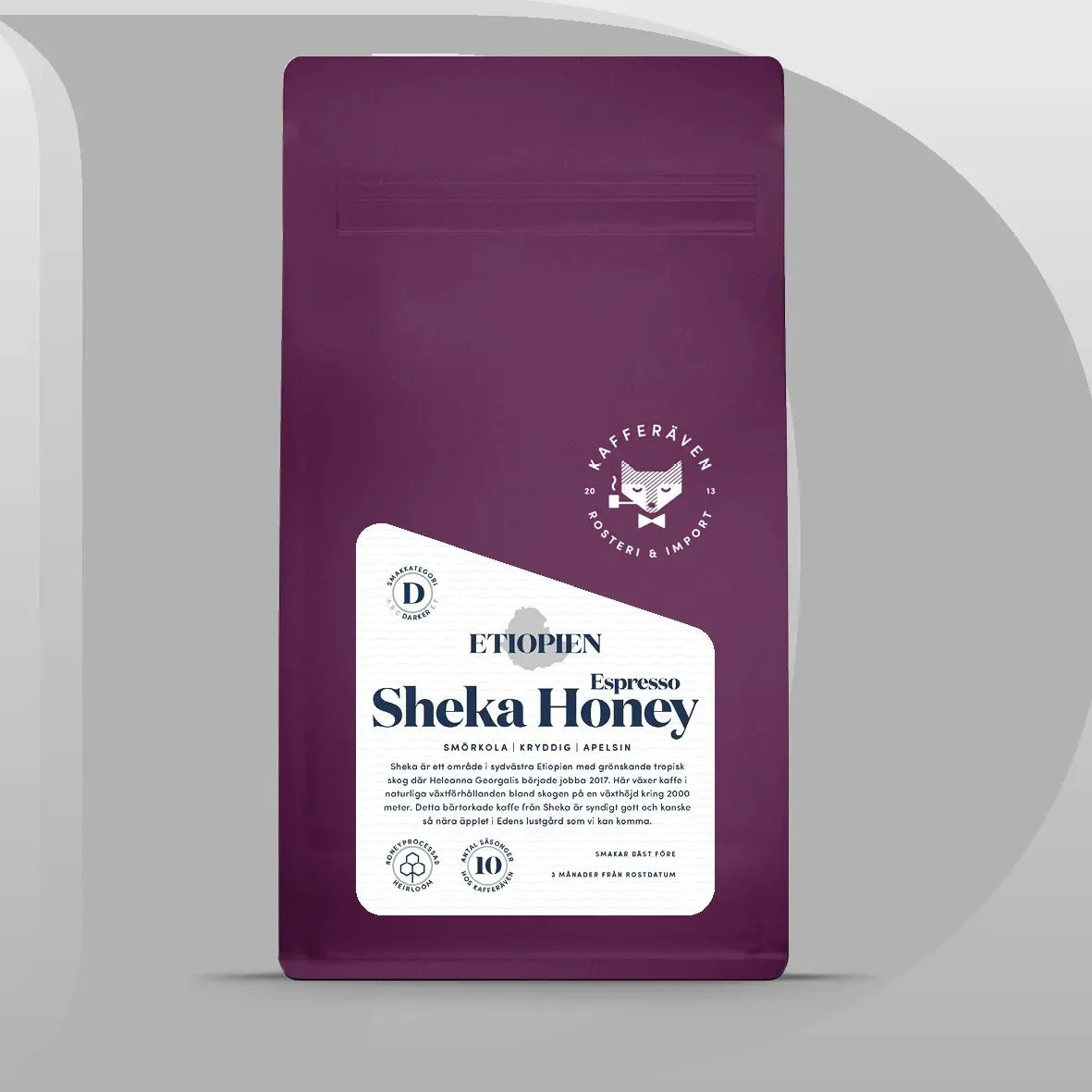 Kafferäven - Sheka Honey - Etiopien - Lätt mörkrostade kaffebönor - 500g