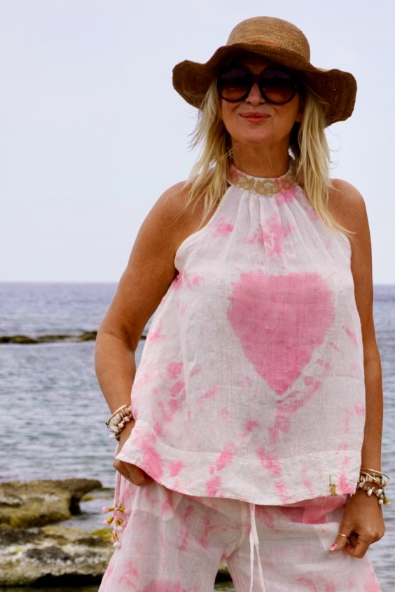 LOTUS MILFRED HEART  LINEN TOP HEART PINK MALIBU 
