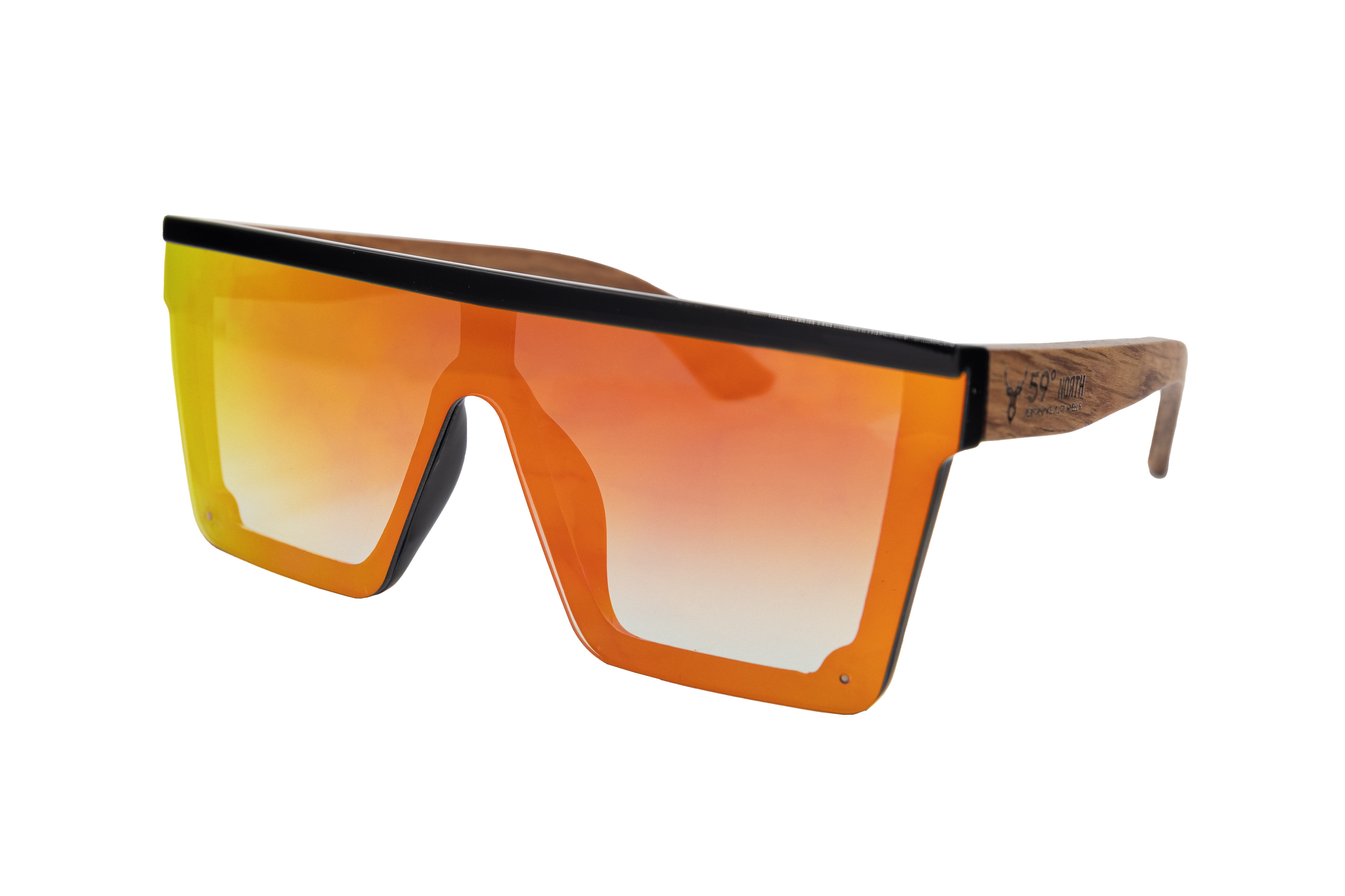 59°North Wheels Square wooden frame and red/orange mirror glass