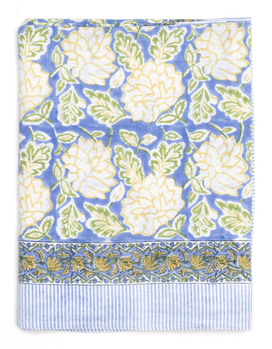 Chamois Linne Bordsduk Dahlia Blue & Yellow 