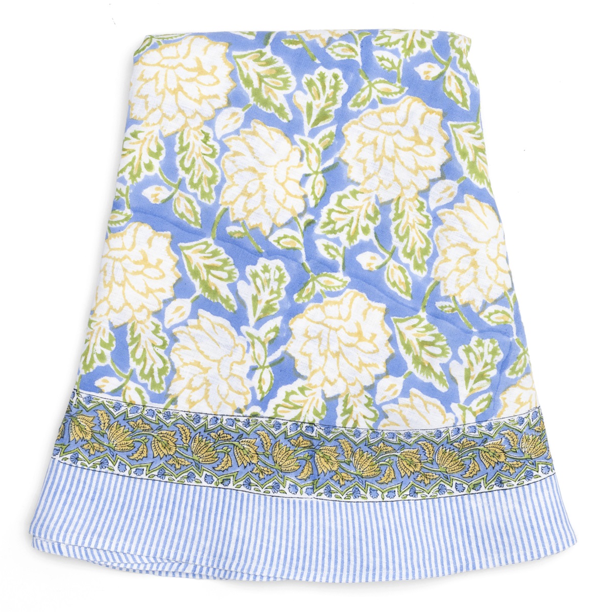 Chamois Rund Linneduk Dahlia Blue & Yellow - 220cm