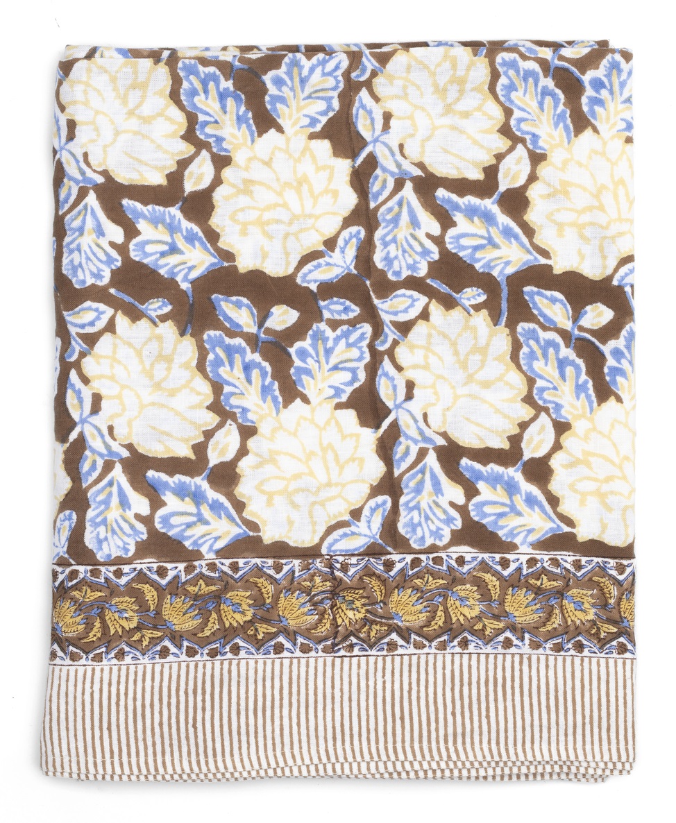 Chamois Linen Tablecloth Dahlia Brown & Blue