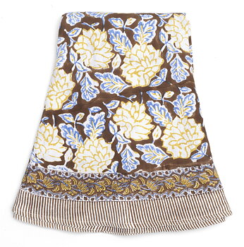 Chamois Round Linen Tablecloth Dahlia Brown & Blue - 220 cm