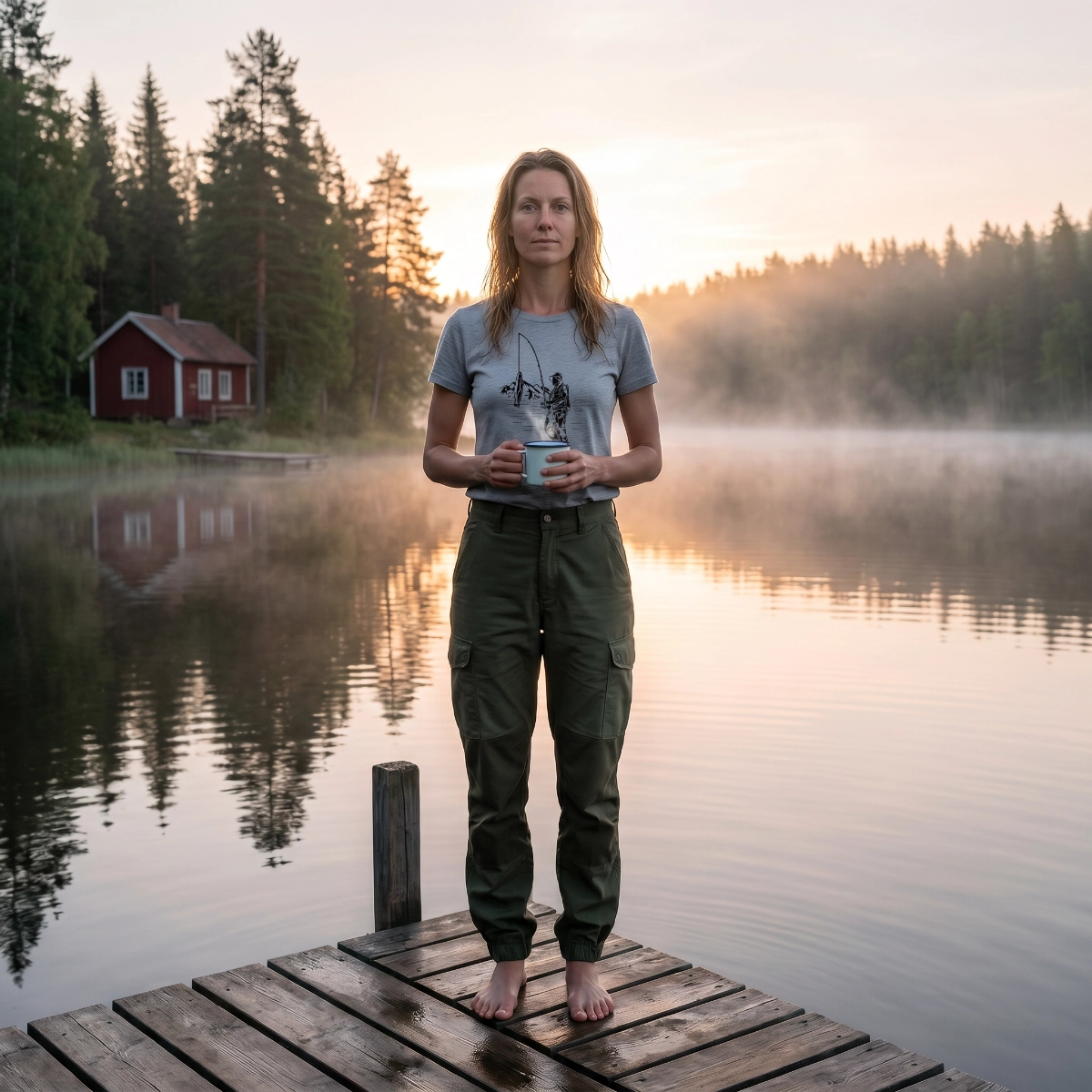 T-shirt Fiske Dam Grå - 3