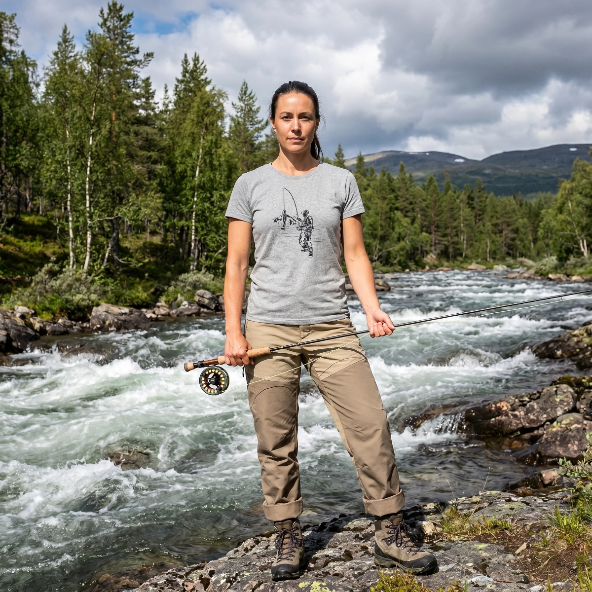 T-shirt Fiske Dam Grå - 2