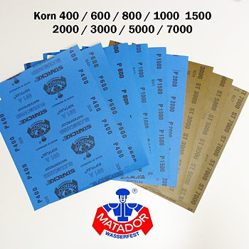 Slippapper paket med 9 st ark, korn 400 - 7000
