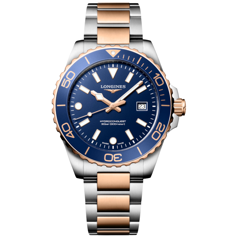 L3.769.3.98.7 Longines Hydroconquest Quartz 42 blå och roséguld