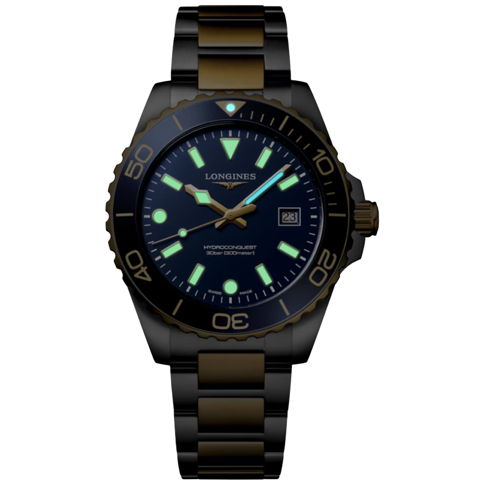 L3.769.3.96.7 Longines Hydroconquest Quartz 42 blå och guld mörk