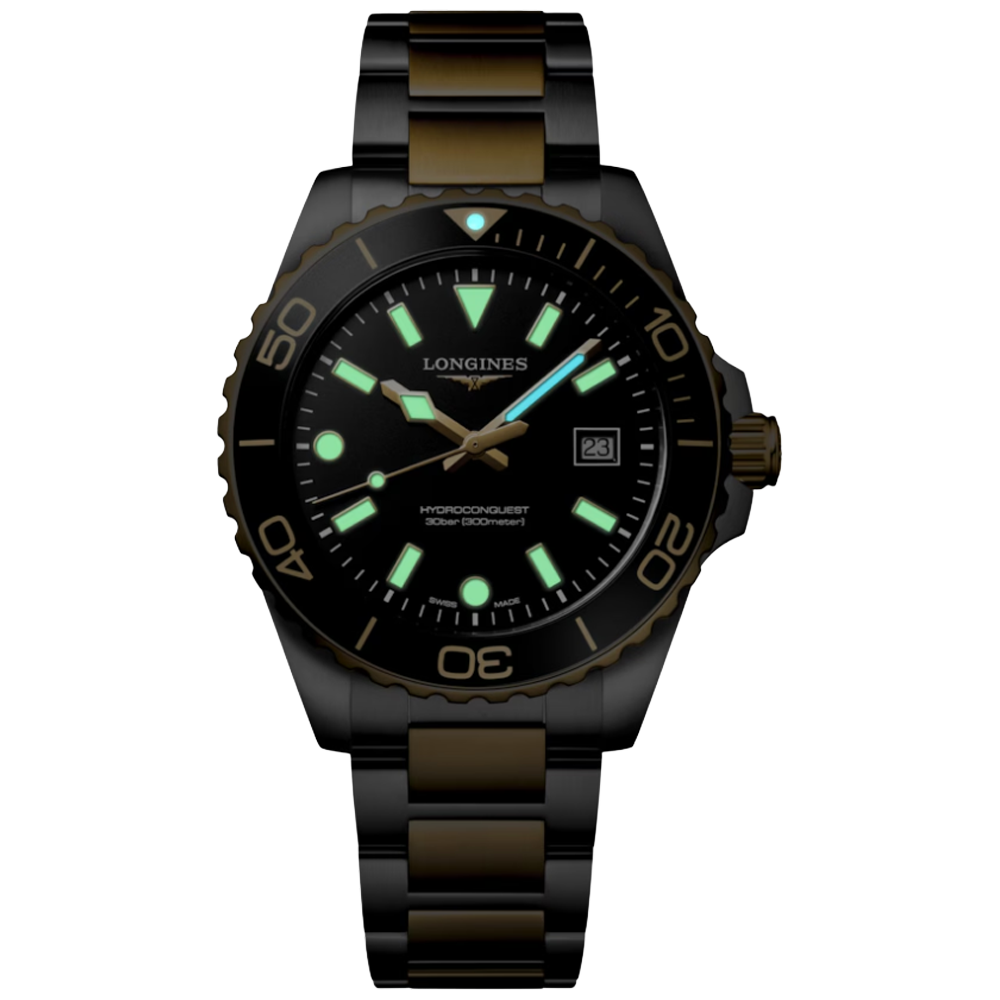L3.769.3.56.7 Longines Hydroconquest Quartz 42 svart och guld mörk
