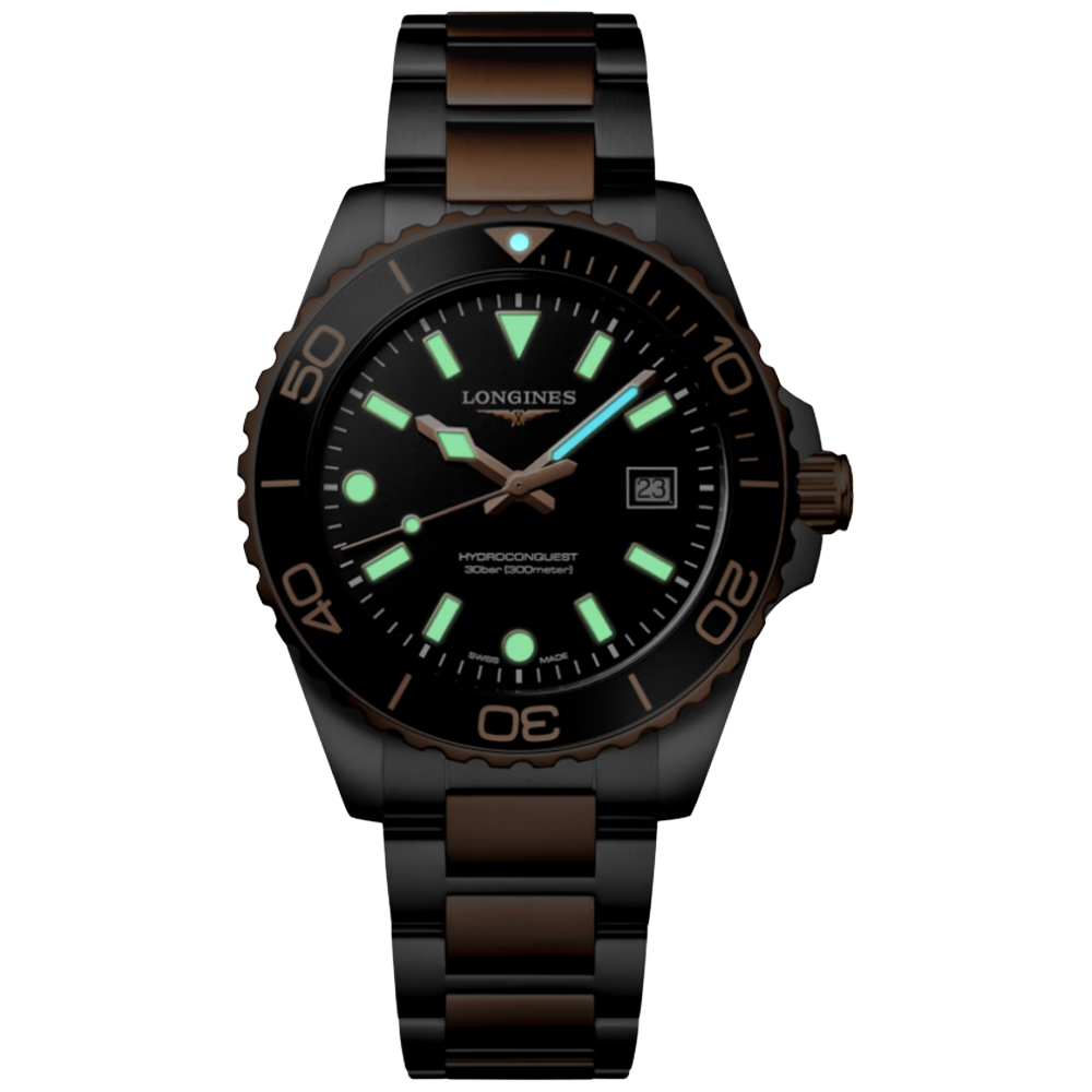 L3.769.3.58.7 Longines Hydroconquest Quartz 42 svart och roséguld mörk