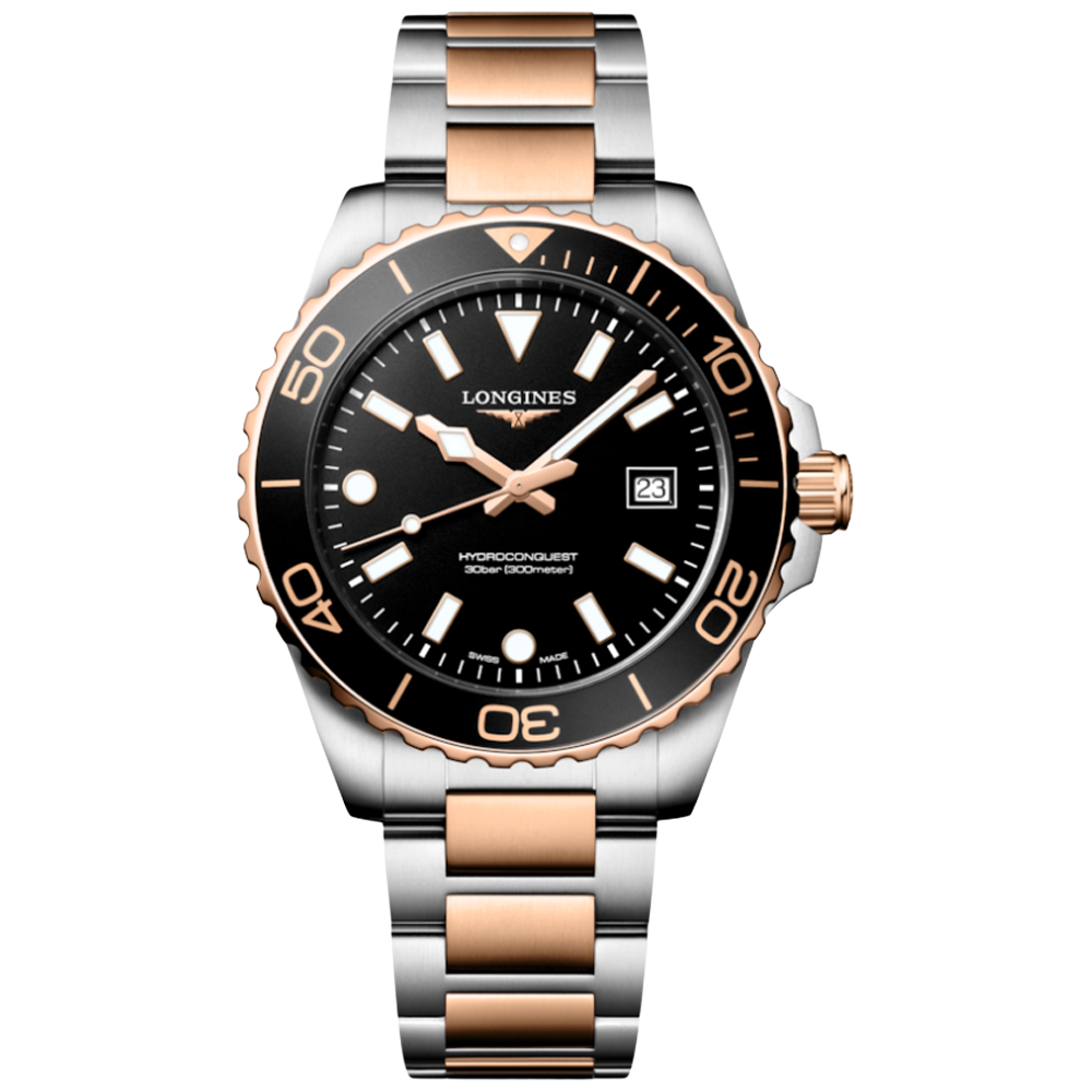 L3.769.3.58.7 Longines Hydroconquest Quartz 42 svart och roséguld