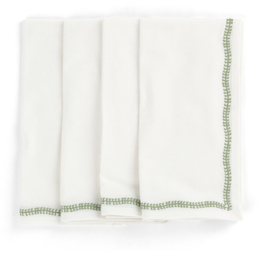 Chamois Linen Napkins Embroidery Green Tea  - 4p