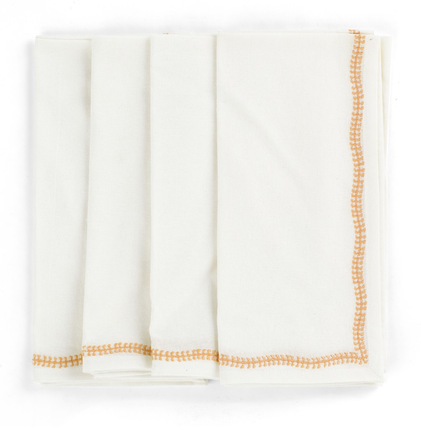 Chamois Linen Napkins Embroidery Orange - 4p