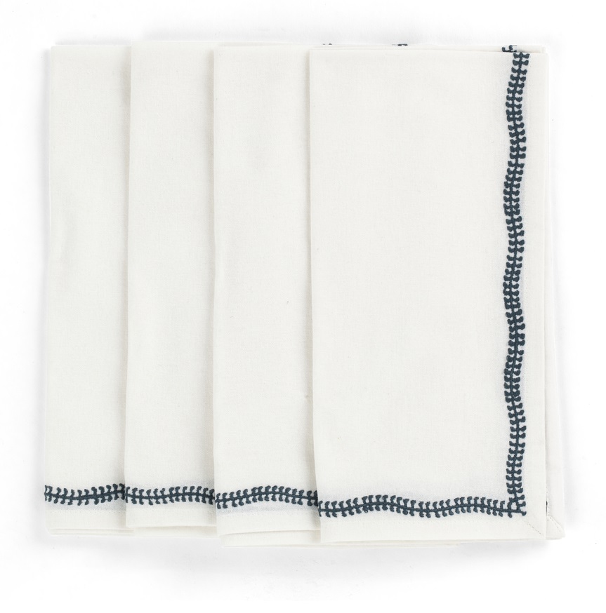 Chamois Linen Napkins, Embroidery True Navy - 4-pack