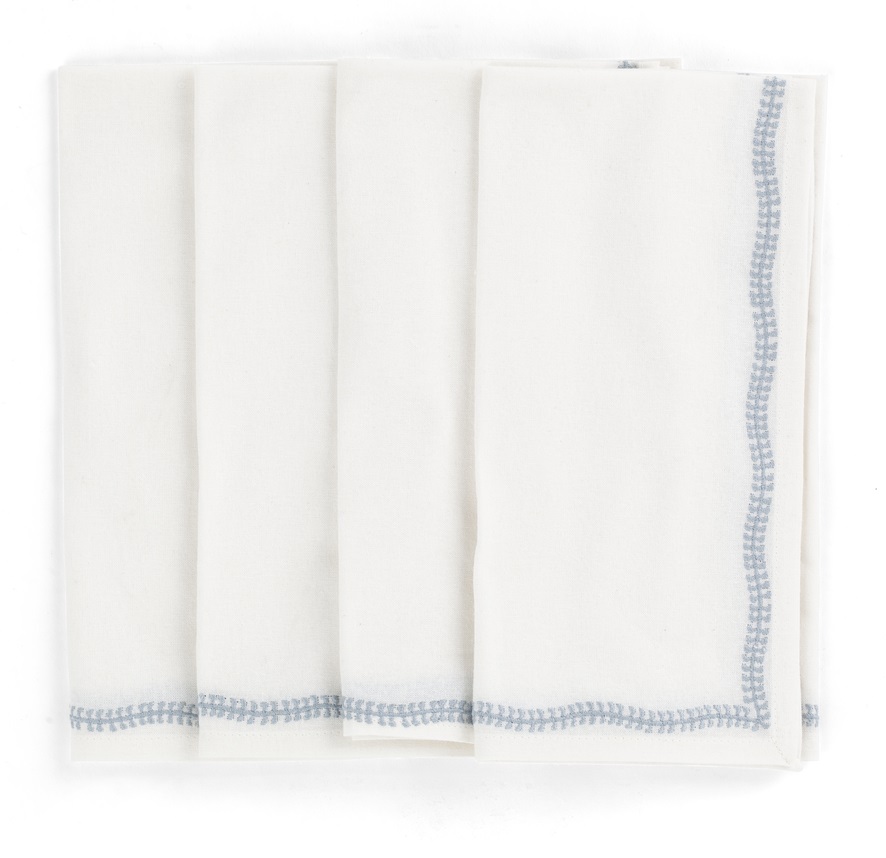 Chamois Linneservetter Embroidery Dusty Blue 50x50cm - 4p