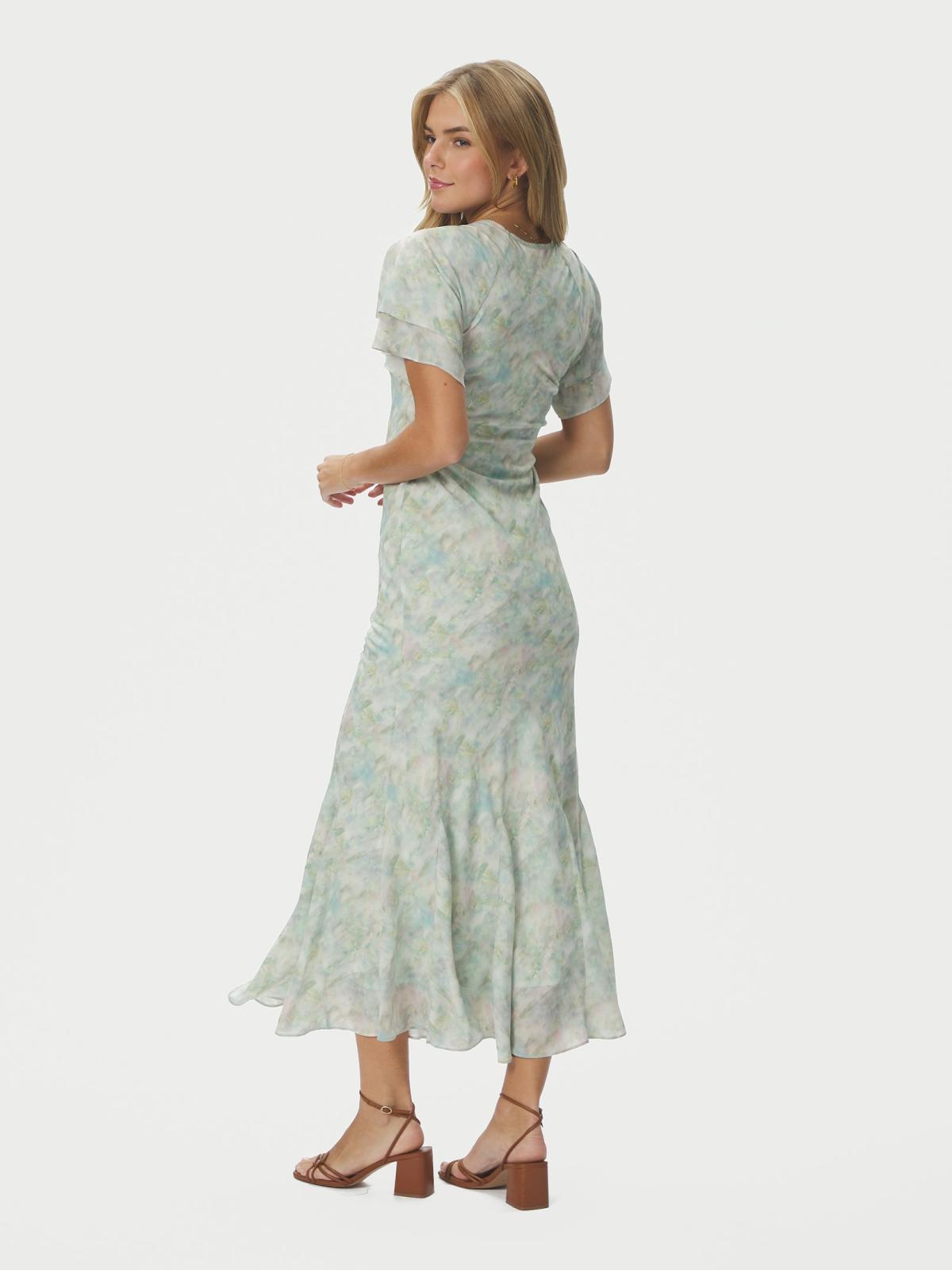 Neo Noir Celesse Print Chiffon Dress, Light Green - 4