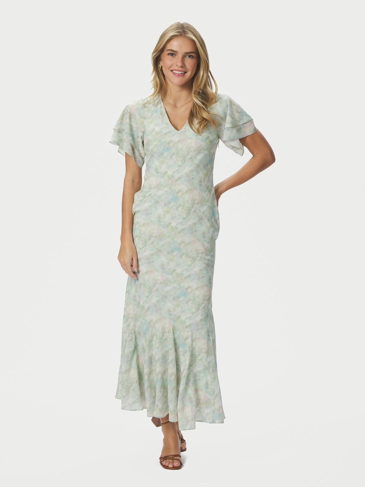 Neo Noir Celesse Print Chiffon Dress, Light Green - 3