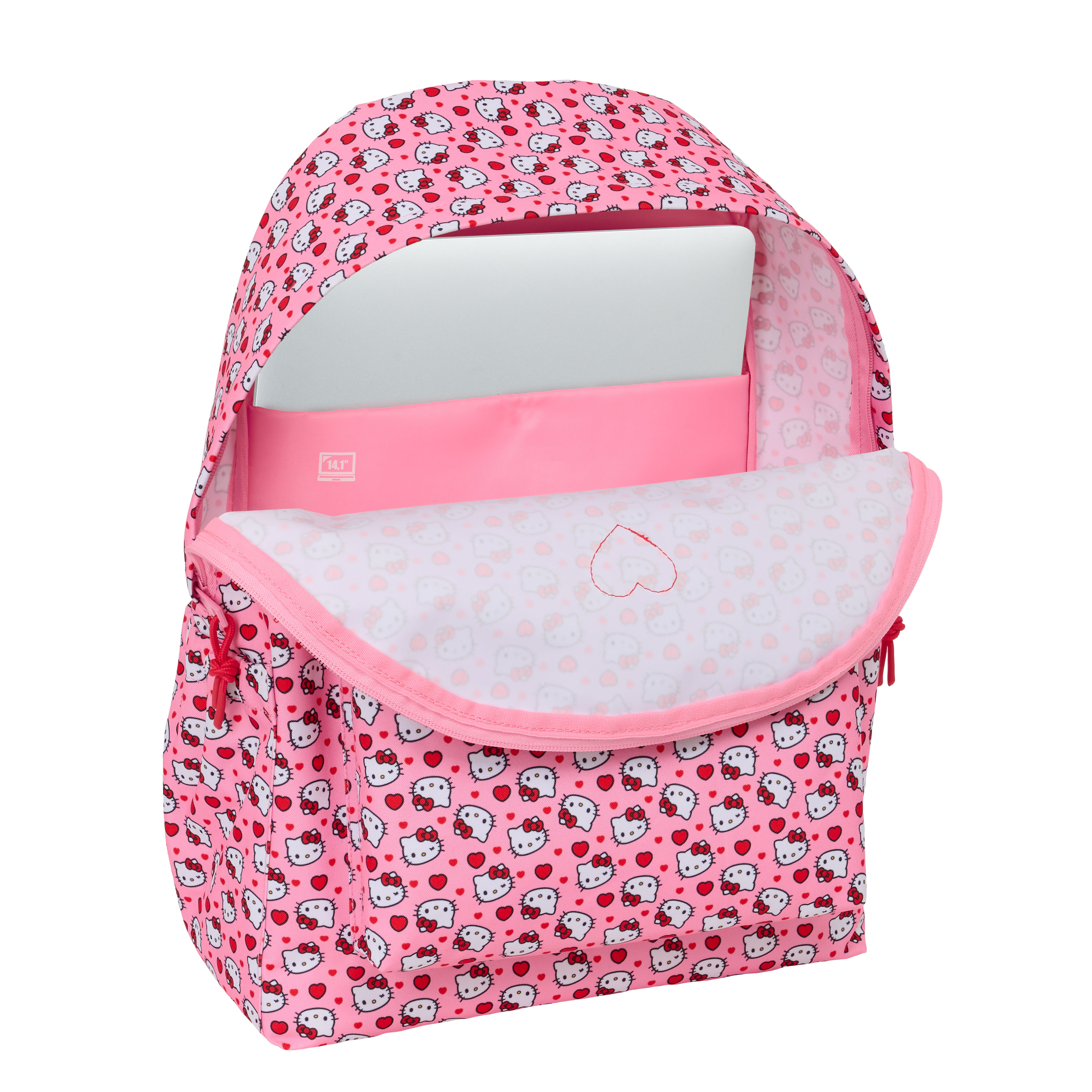Sanrio Hello Kitty Laptop Ryggsäck – rosa kawaii ryggsäck med hjärtan - 43 cm - 2