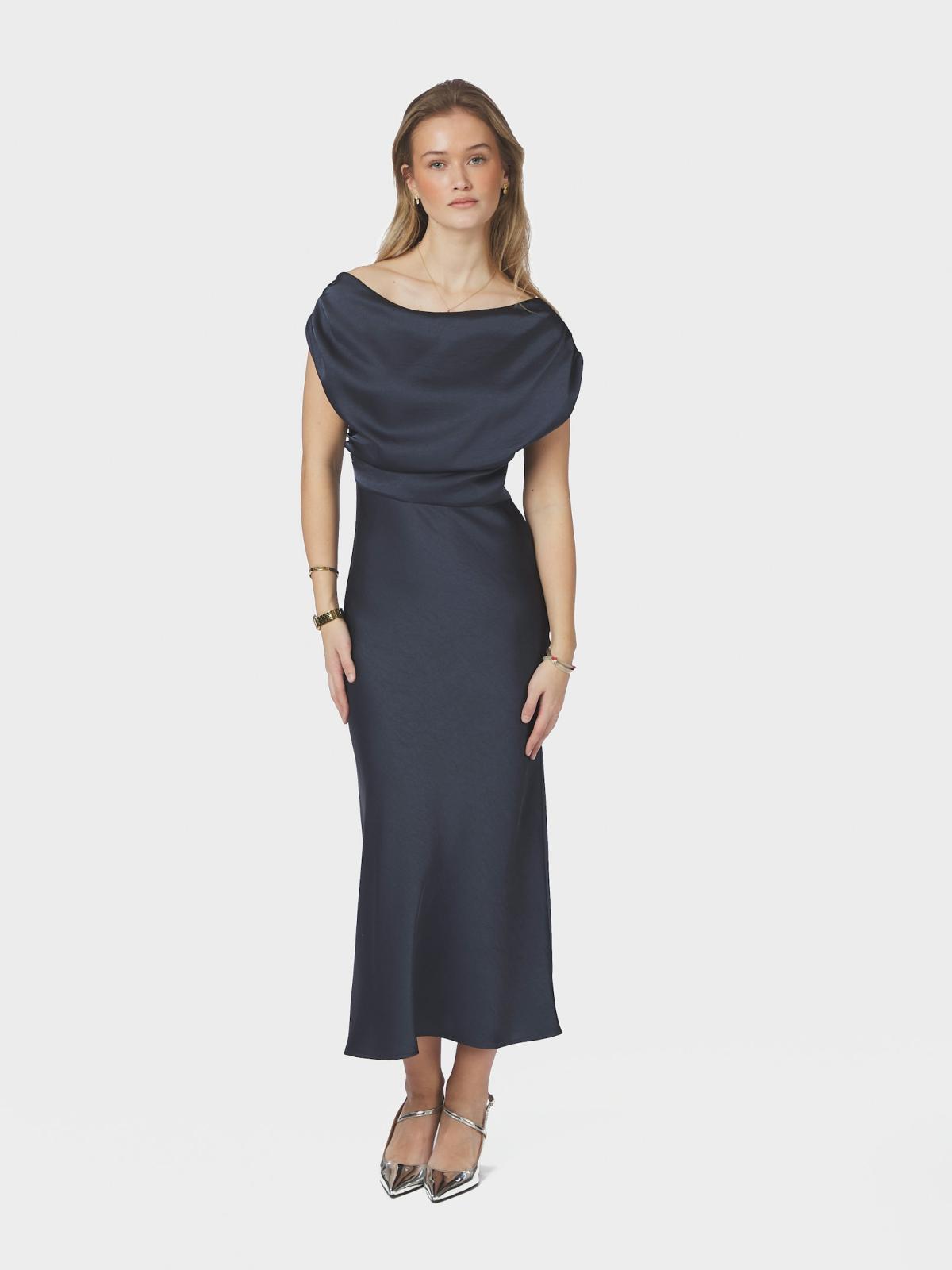 Neo Noir Lilith Heavy Sateen Dress , Midnight Blue - 3
