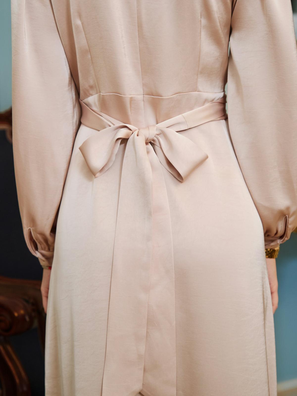 Neo Noir Bretti Heavy Sateen Dress, Champagne - 11