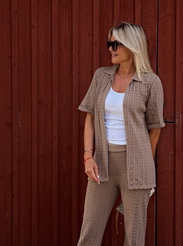 Neo Noir Sette Fine Crochet Blouse, Taupe