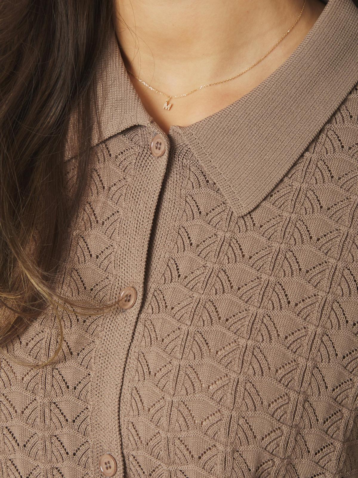 Neo Noir Sette Fine Crochet Blouse, Taupe - 6