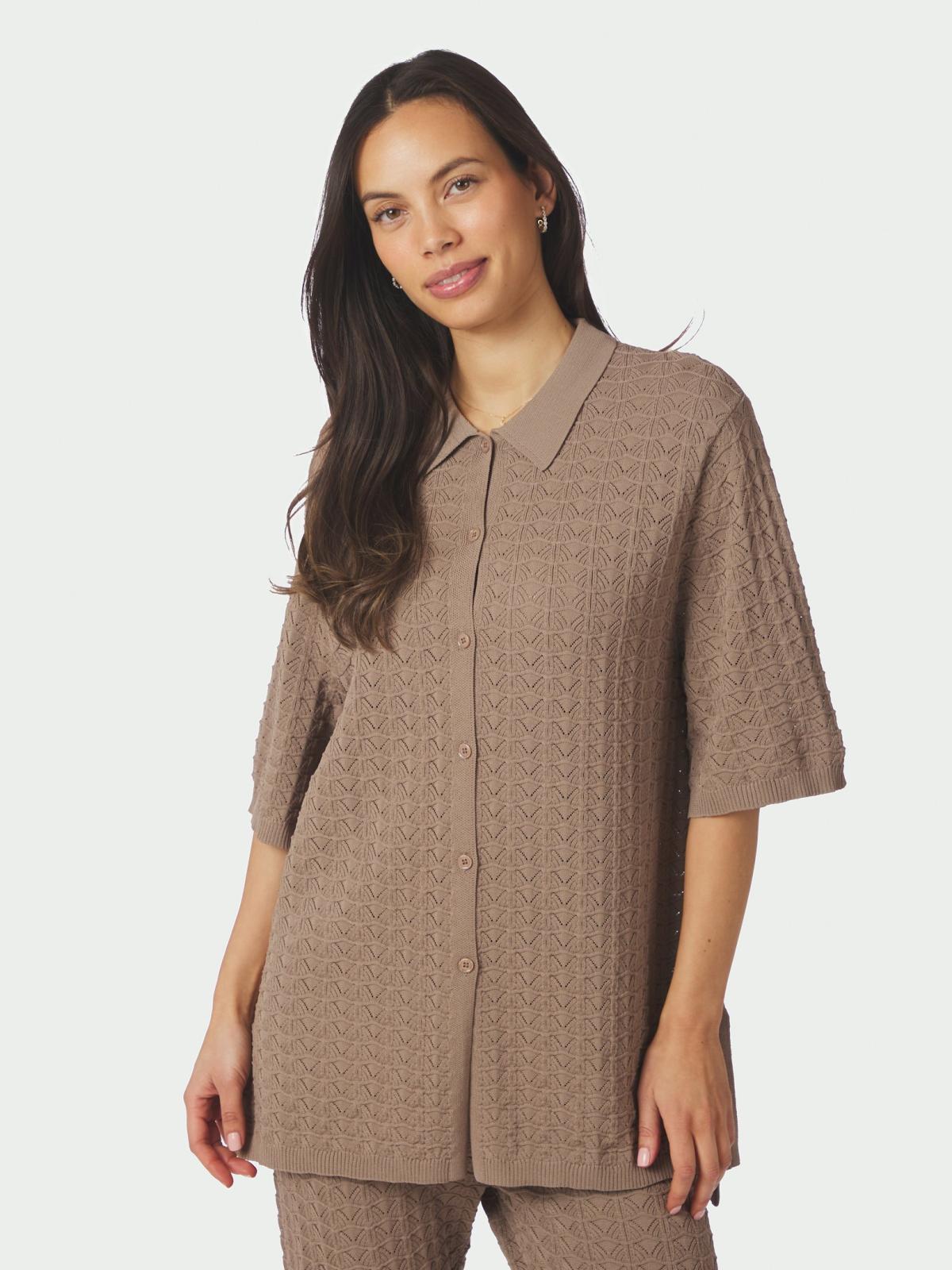 Neo Noir Sette Fine Crochet Blouse, Taupe - 3