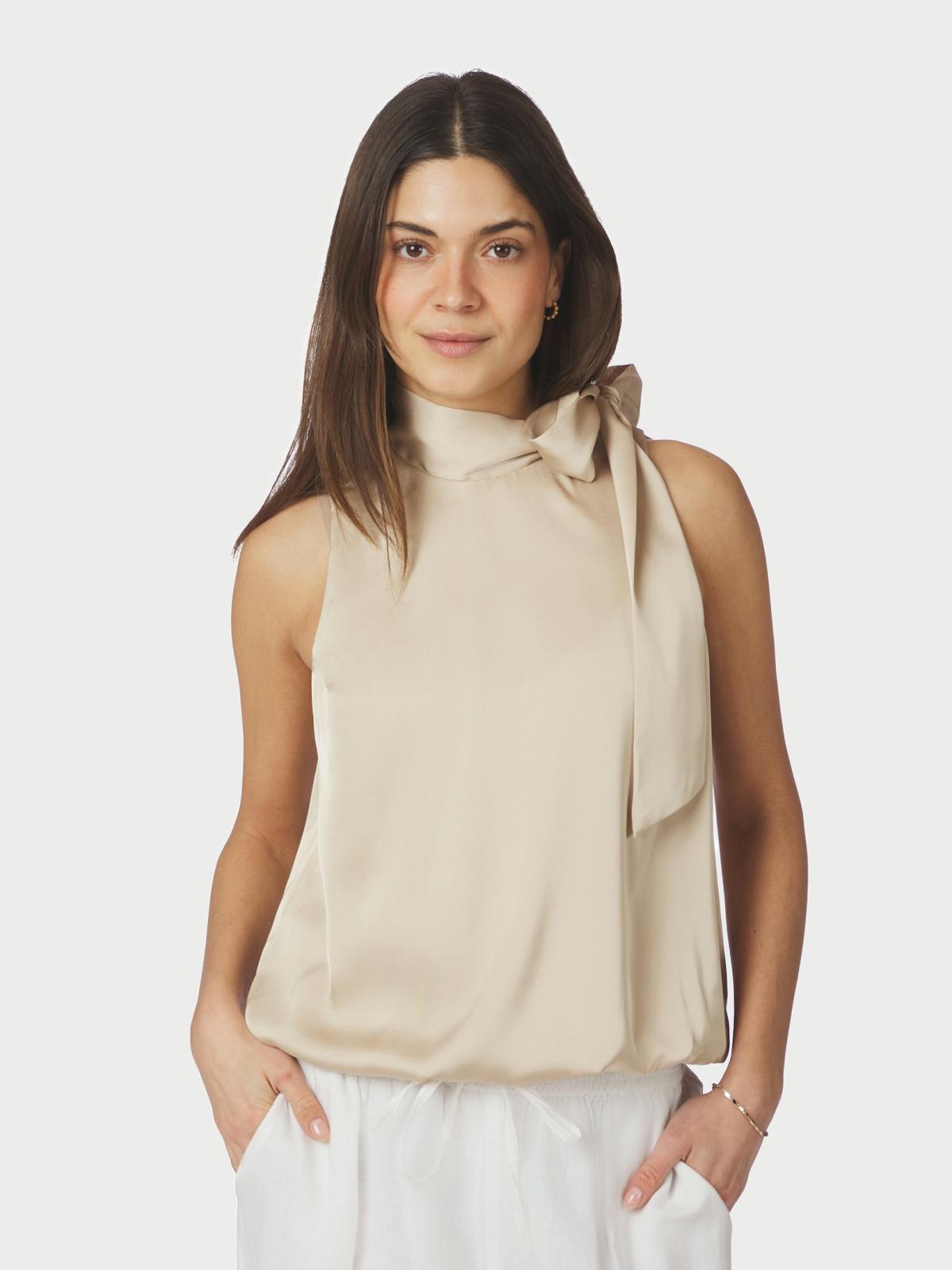 Neo Noir Veda Drapy Satin Top, Dark Sand - 3