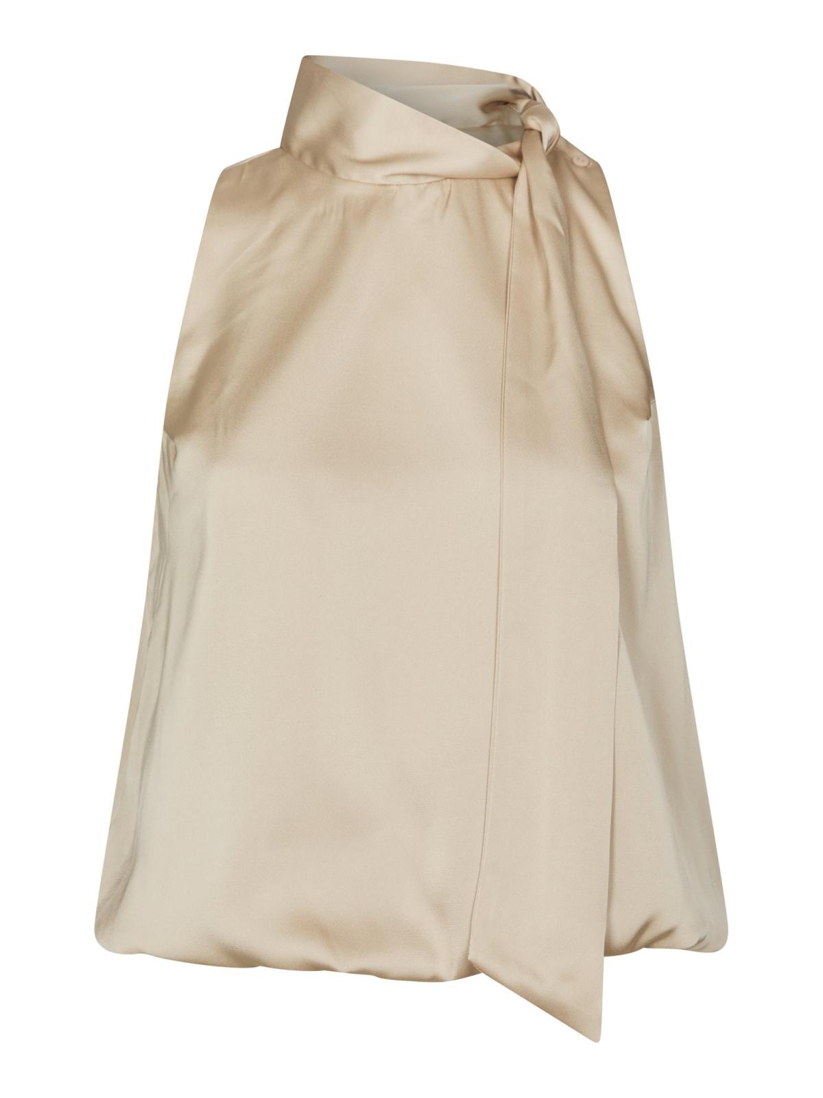 Neo Noir Veda Drapy Satin Top, Dark Sand