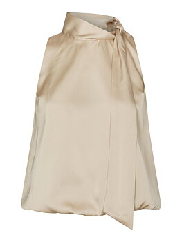 Neo Noir Veda Drapy Satin Top, Dark Sand