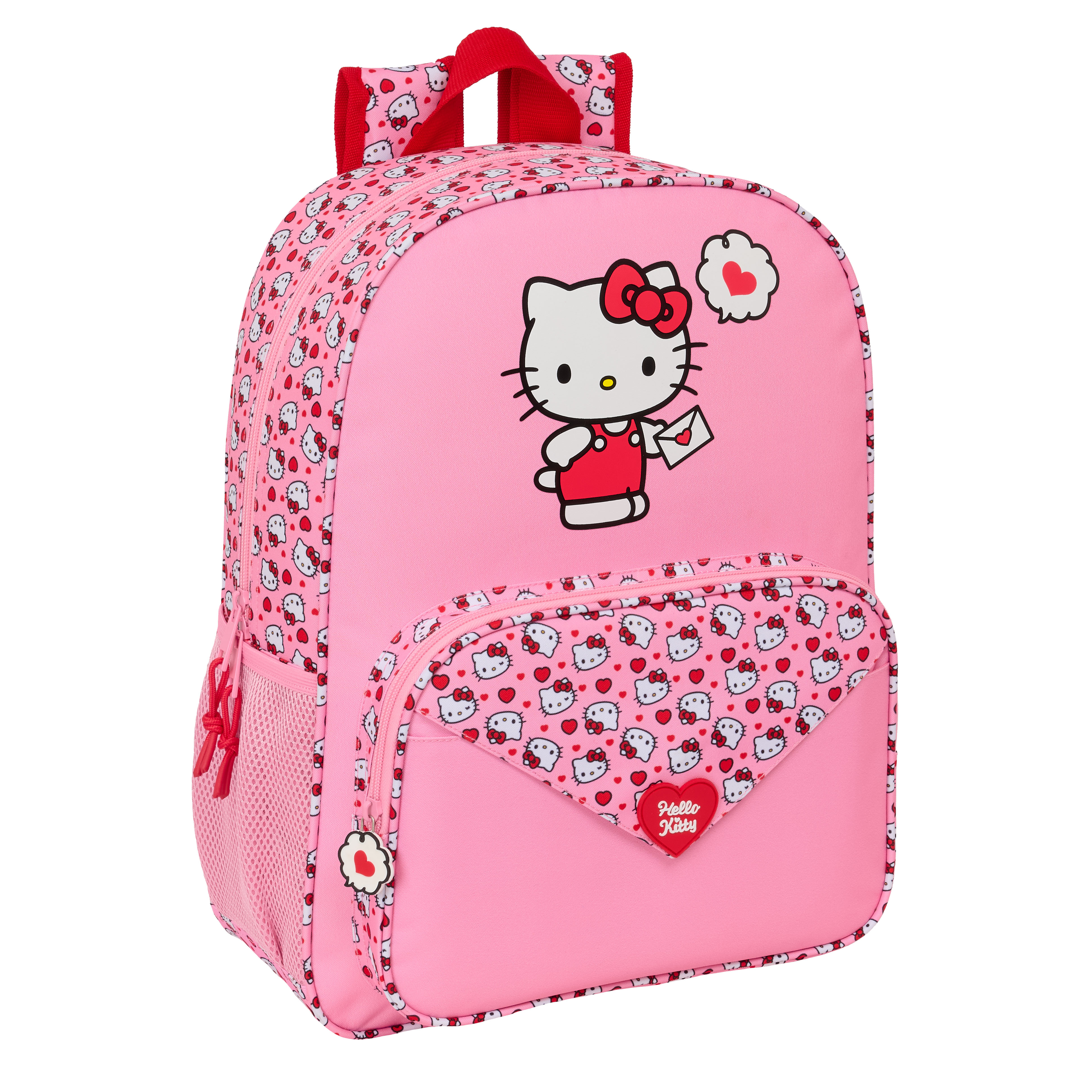 Sanrio Hello Kitty Ryggsäck 19L – rosa kawaii ryggsäck med hjärtan - 42 cm