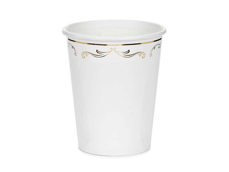 Vit pappersmugg med gulddetaljer 220 ml 6-pack