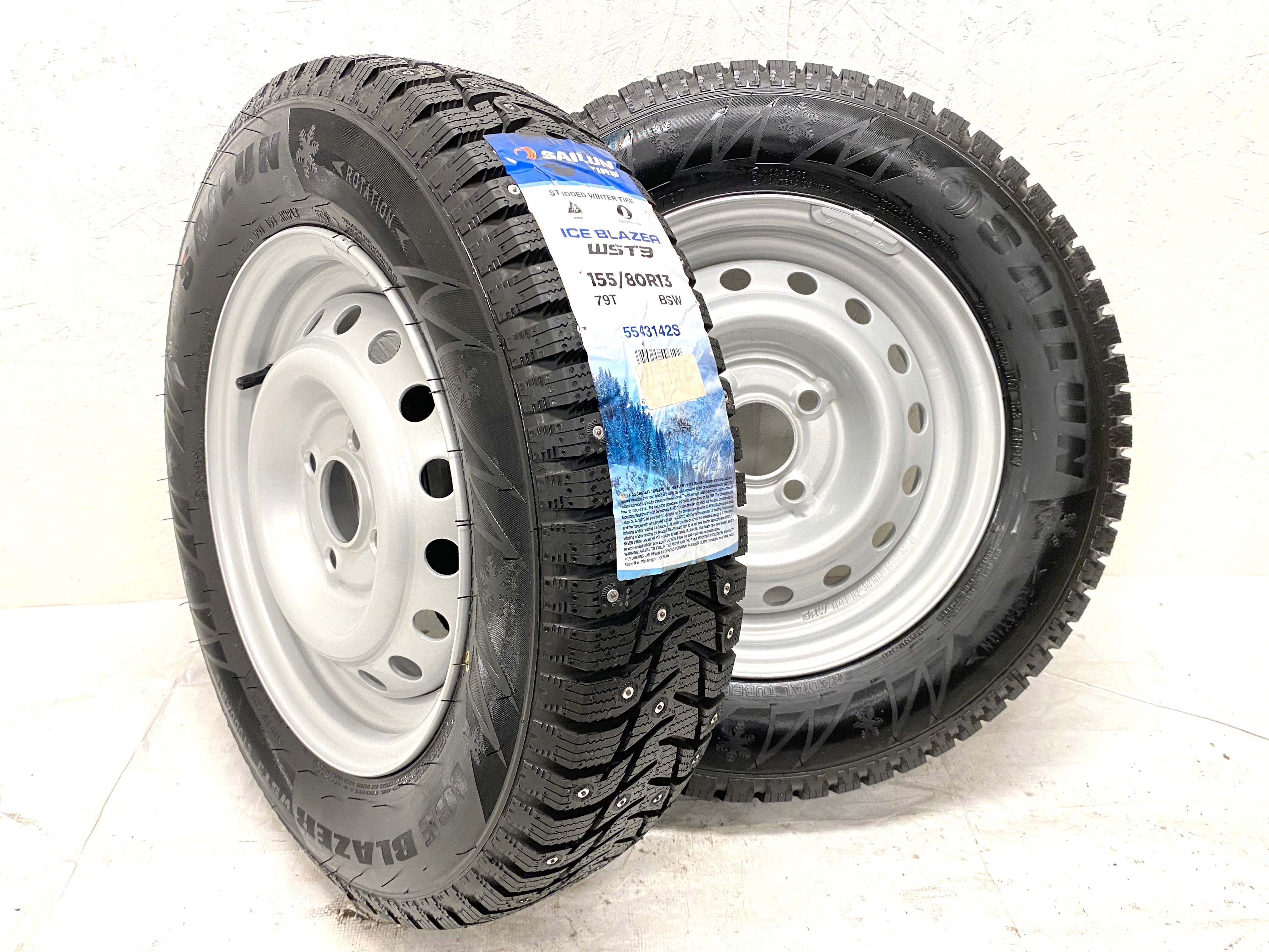 Kompletta Vinterhjul DUBB 2 st | SLÄP SRW 4x100 4x13 ET30 57.1 + 155/80 R13 79T Sailun Ice Blazer WST3 | V10-2025 | 8.5|8.5 mm