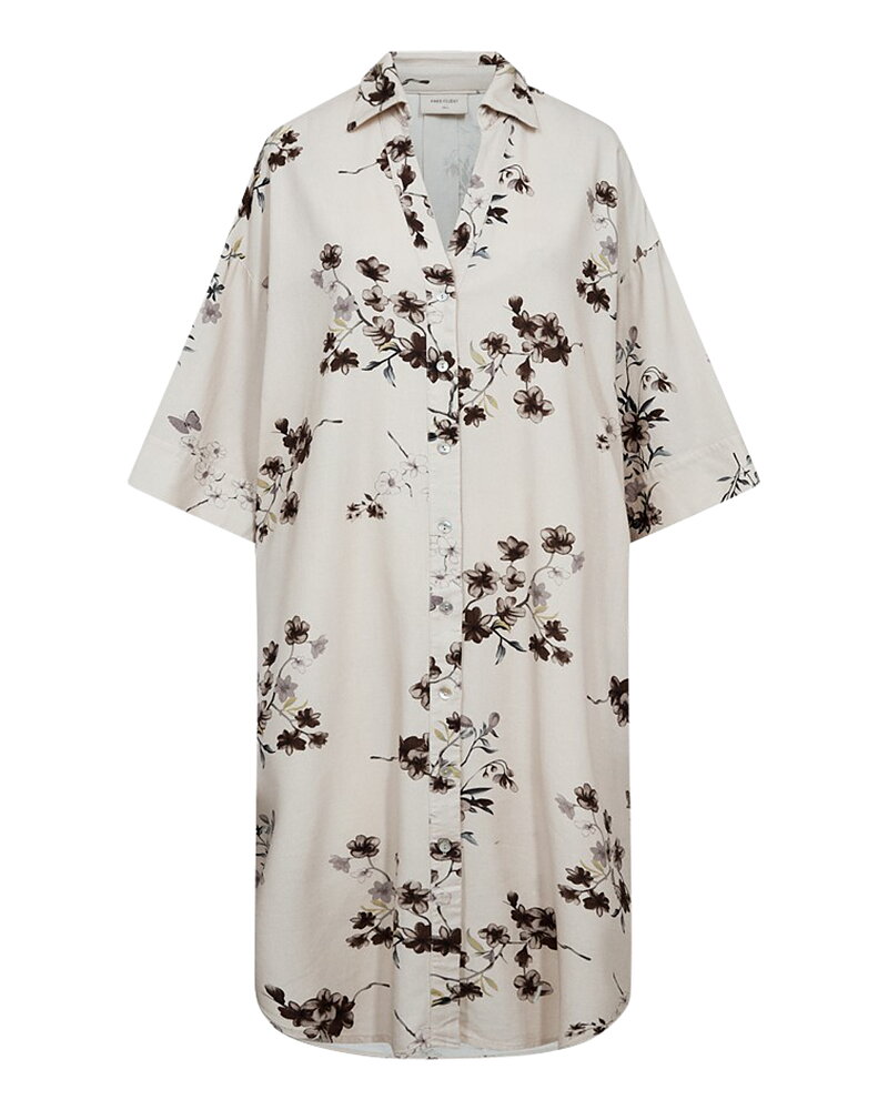 Klänning Lavisco blommig ljusbeige/brun