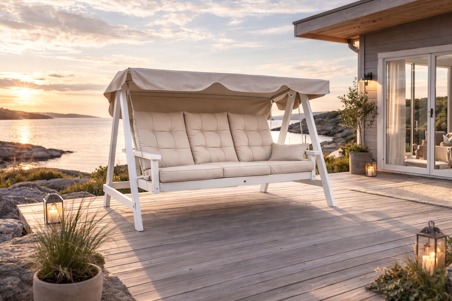 Mellby Hammock vit 3-sits för trädgård och altan