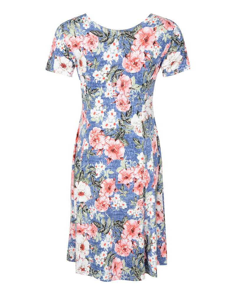 Klänning rosa & vita blommor blå