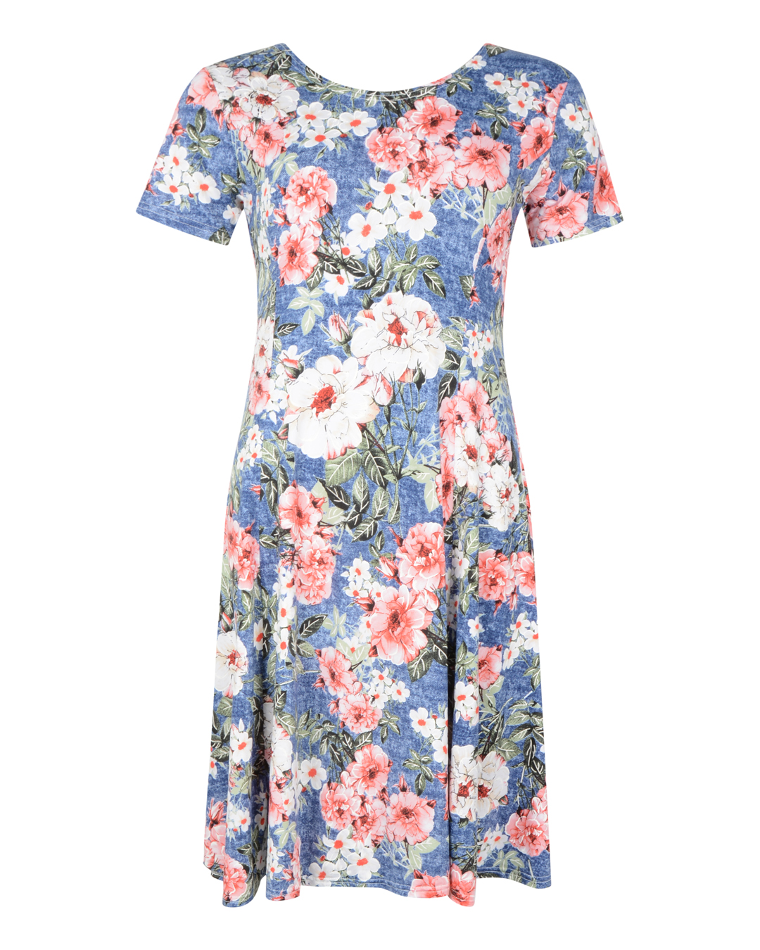 Klänning rosa & vita blommor blå