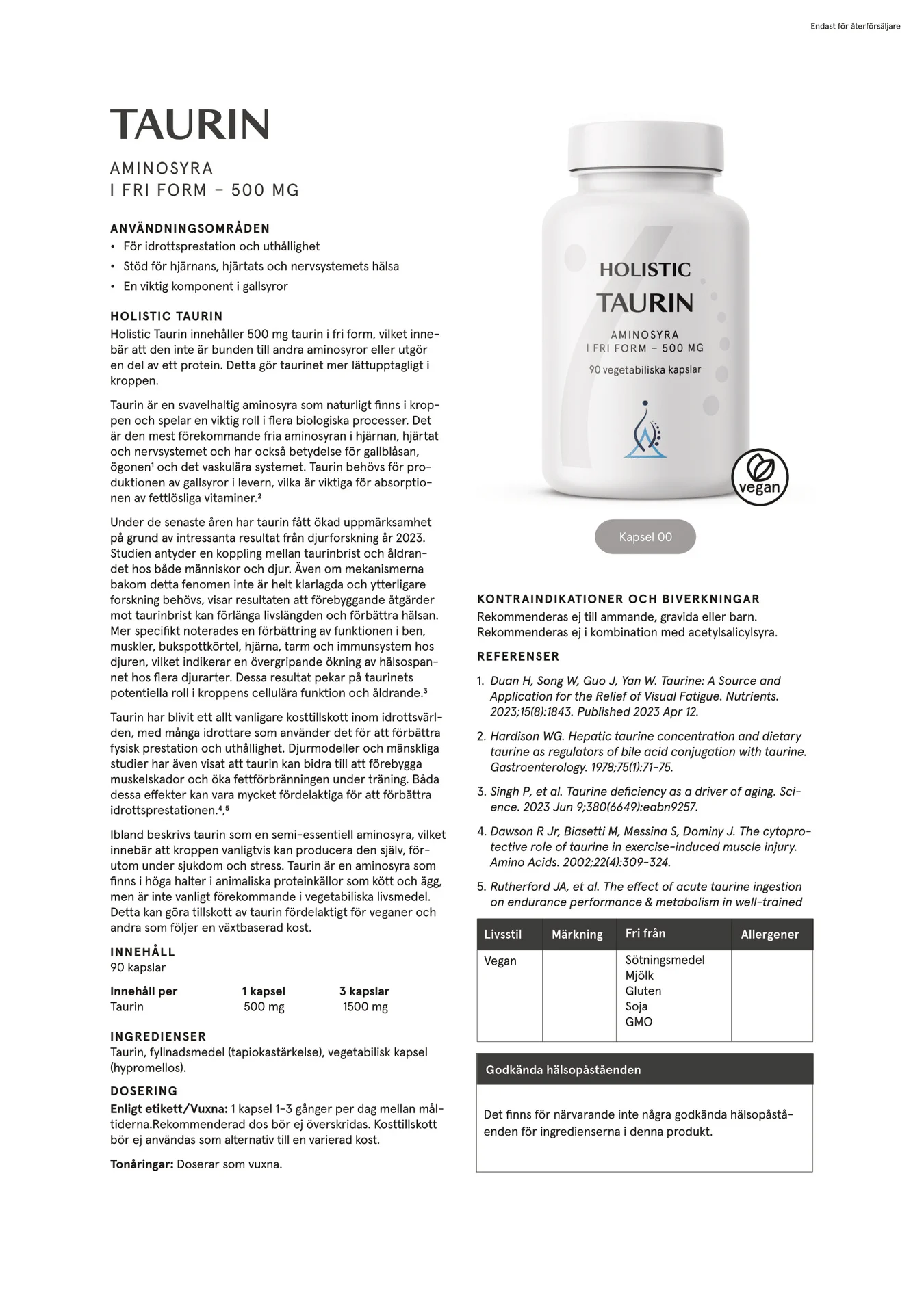 Taurin 500 mg, 90 kapslar - 2
